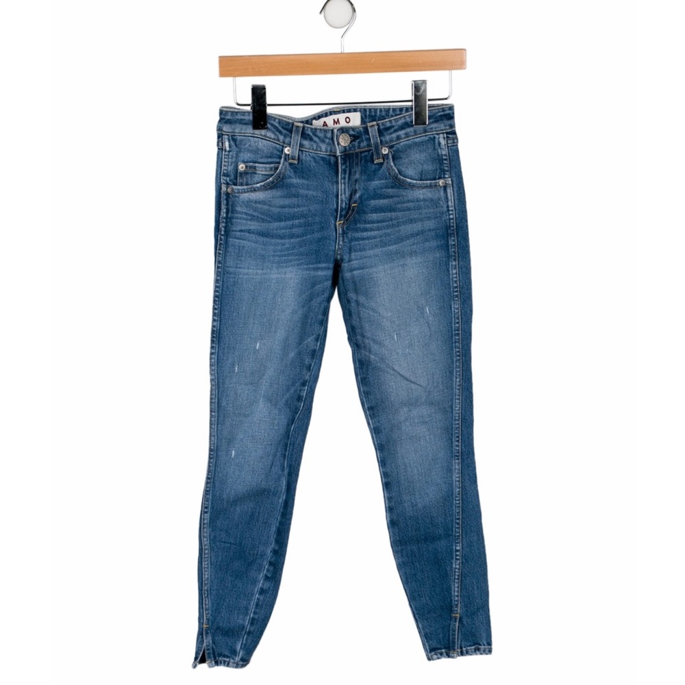 AMO Twist Dive Bar Skinny Jeans Size 24 Women’s Blue Crop Mid Rise 100% Cotton - Picture 2 of 11